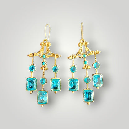Azure Blue Crystal Chandelier Earrings