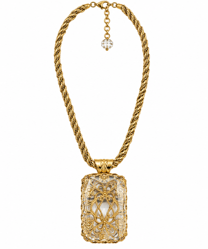 Clear Crystal Filigree Pendant Necklace