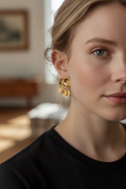 Mythos Lion Coin Drop Earrings - 18ct Gold Plated