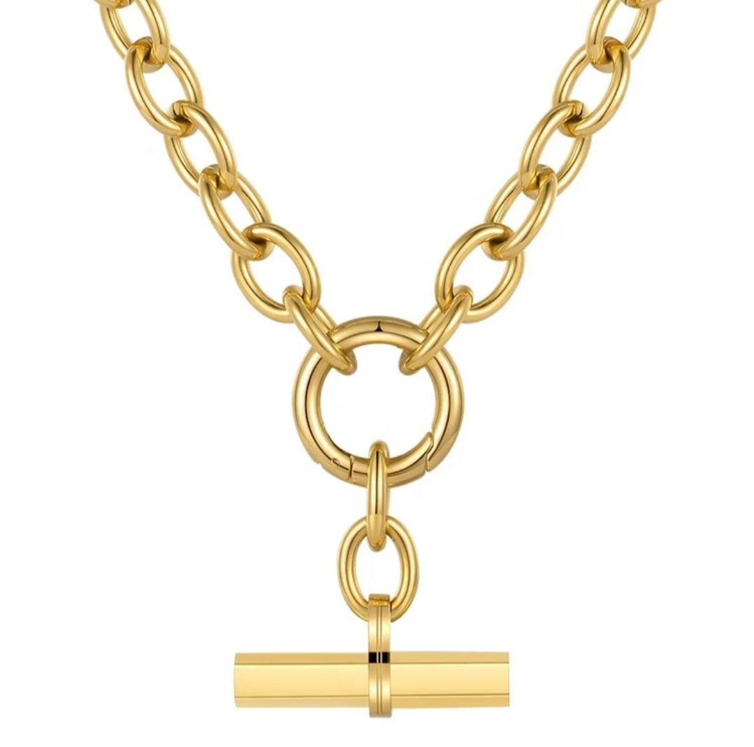 Chunky T-Bar Necklace – 18ct Gold Plated Stainless Steel