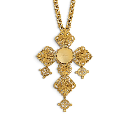 Ornate Pearl Cross Statement Necklace