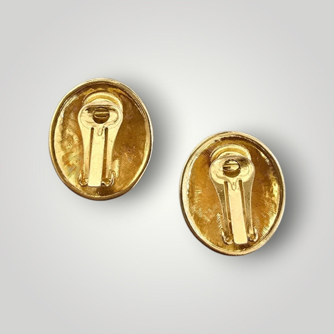 Vintage Gold-Tone Woven Clip-On Earrings | Textured Oval Statement Earrings