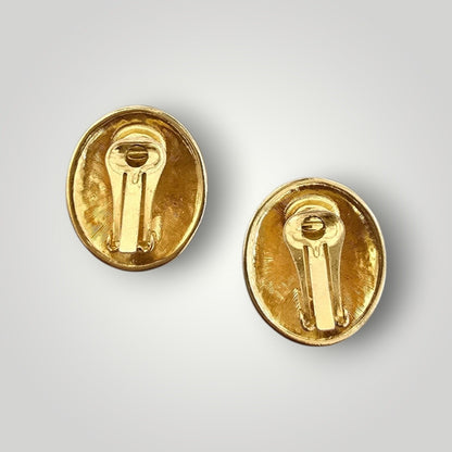 Vintage Gold-Tone Woven Clip-On Earrings | Textured Oval Statement Earrings