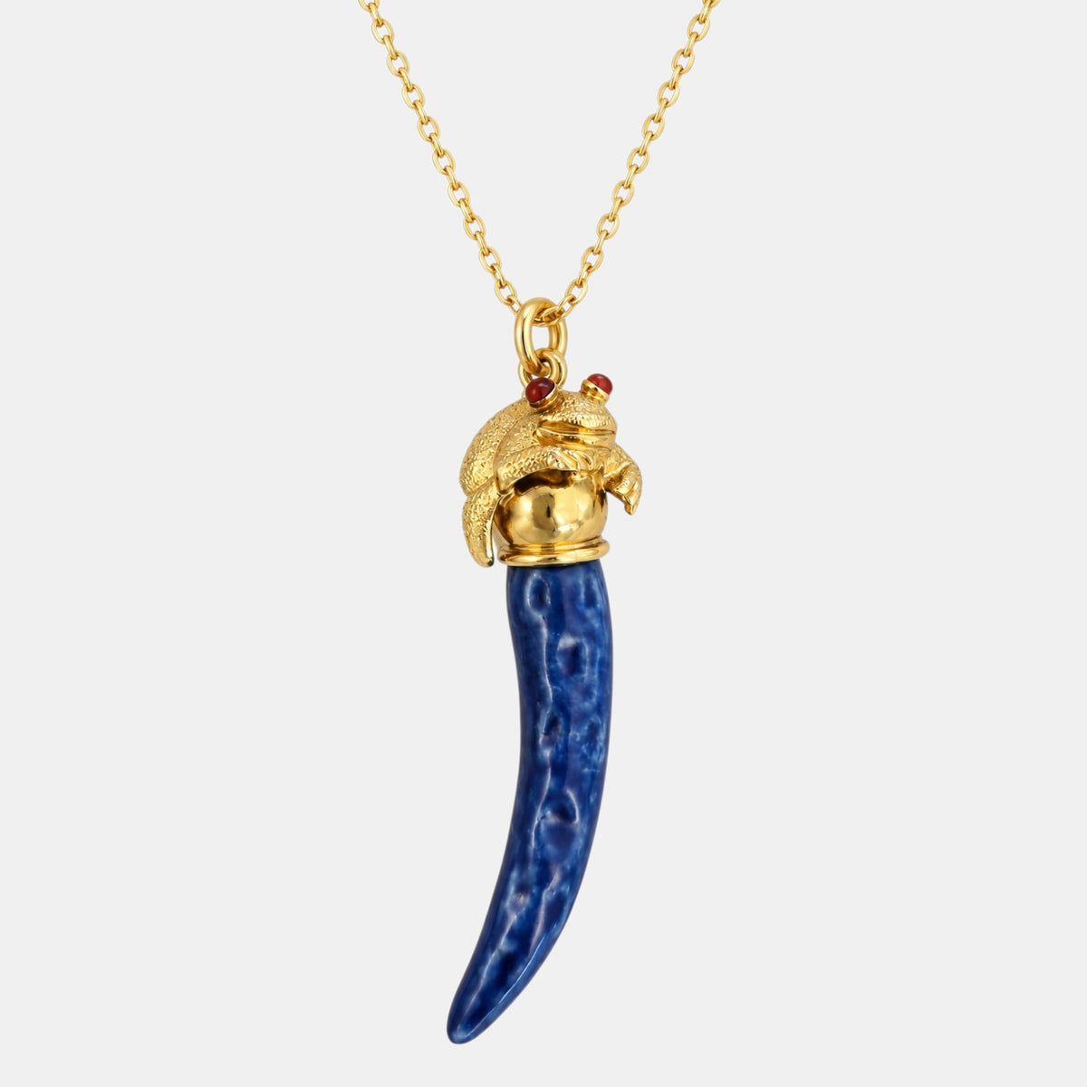 The Enchanted Frog – Blue Ceramic Cornicello Necklace
