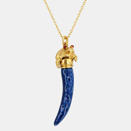 The Enchanted Frog – Blue Ceramic Cornicello Necklace