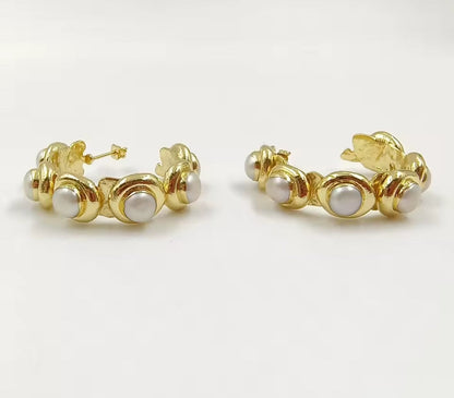 Ophelia Gold Pearl Hoops - 18ct Gold Plated Freshwater Pearls