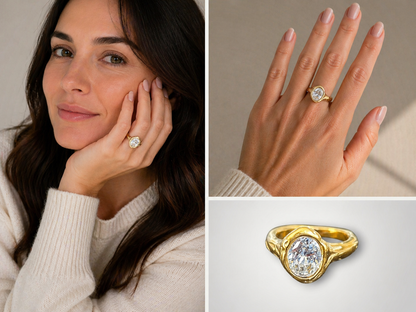 18K Gold Plated Hammered Oval Crystal Ring