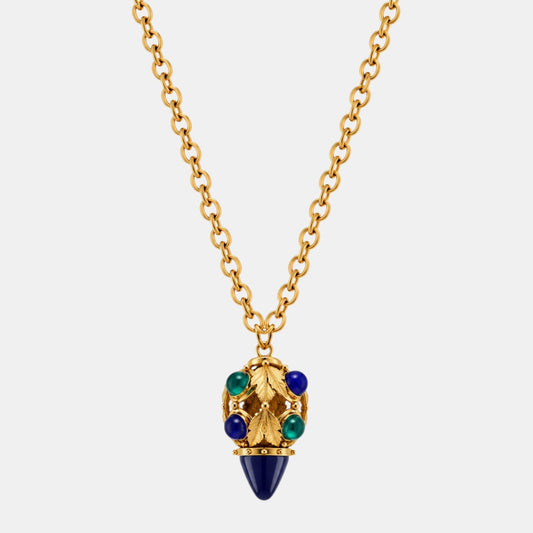 Midnight Blue & Green Statement Pendant Necklace.