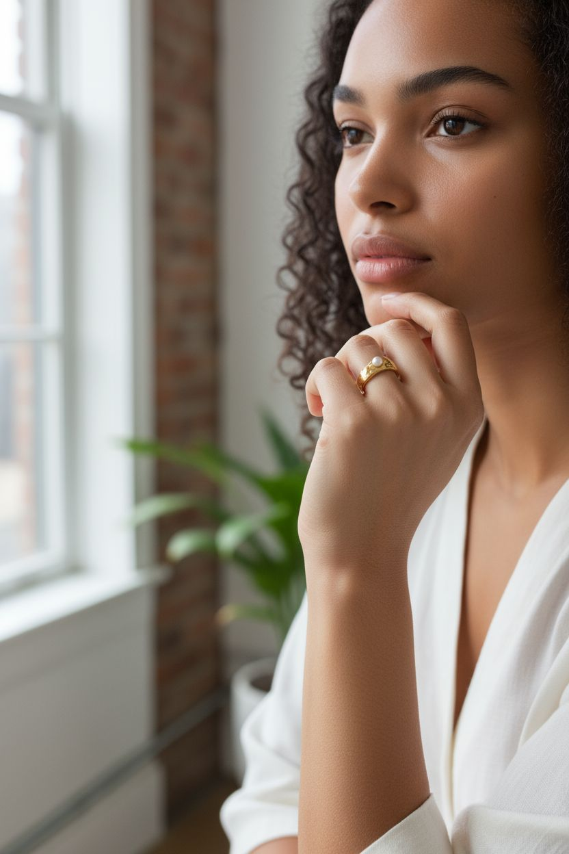 Pearl Orbit Ring – 18ct Gold Plated Stainless Steel