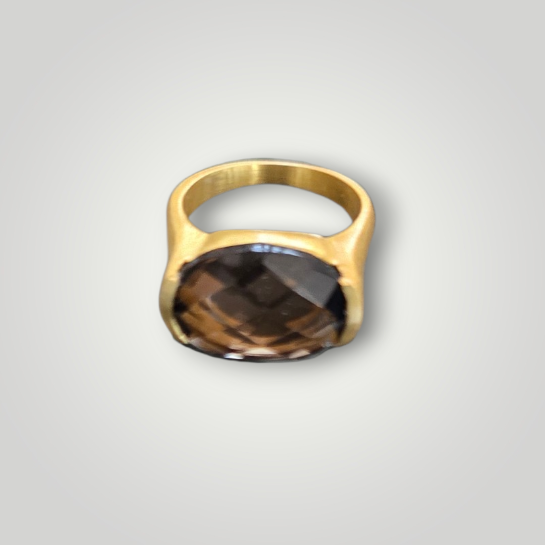 Bruna Smoky Topaz Cushion Ring - 18K Gold Inlay Statement Band