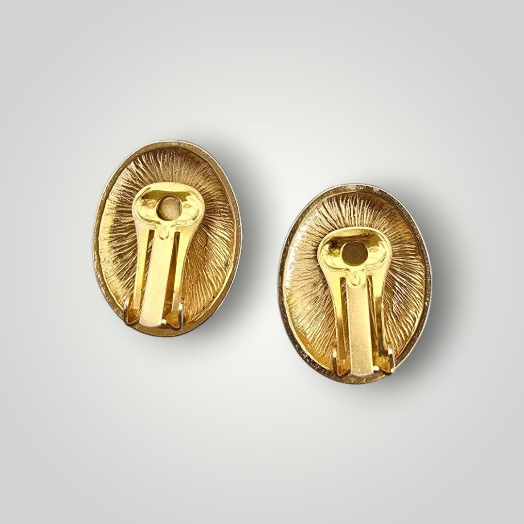 Vintage Gold Tone Floral Oval Clip-On Earrings