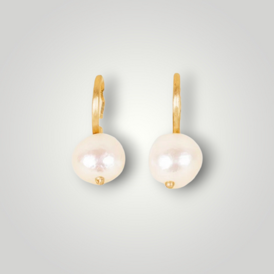 Perla Mini Freshwater Pearl Drop Hoops - 18K Gold Inlay Matte Earrings