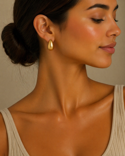 Matte Gold Teardrop Earrings Stainless Steel
