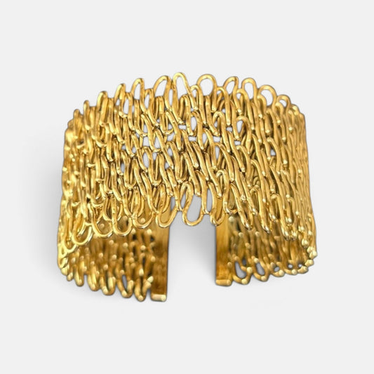 Statement Gold Cuff Bracelet – Stainless Steel Matte Finish Wide Cuff