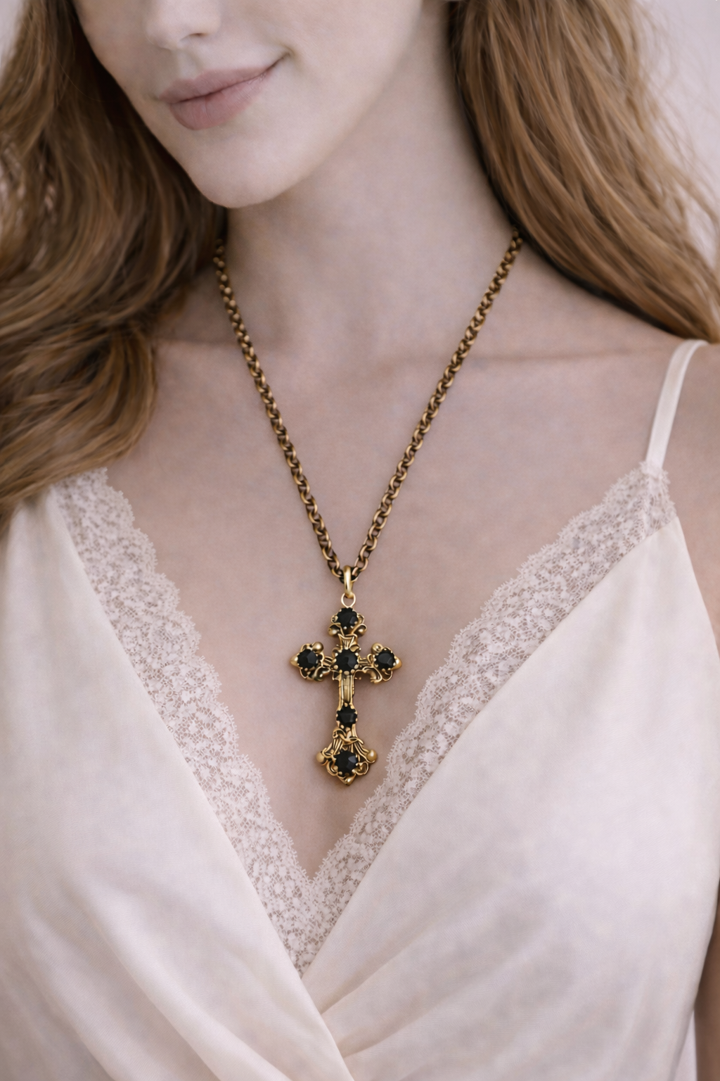 Sacred Art Cross Necklace – Black Swarovski