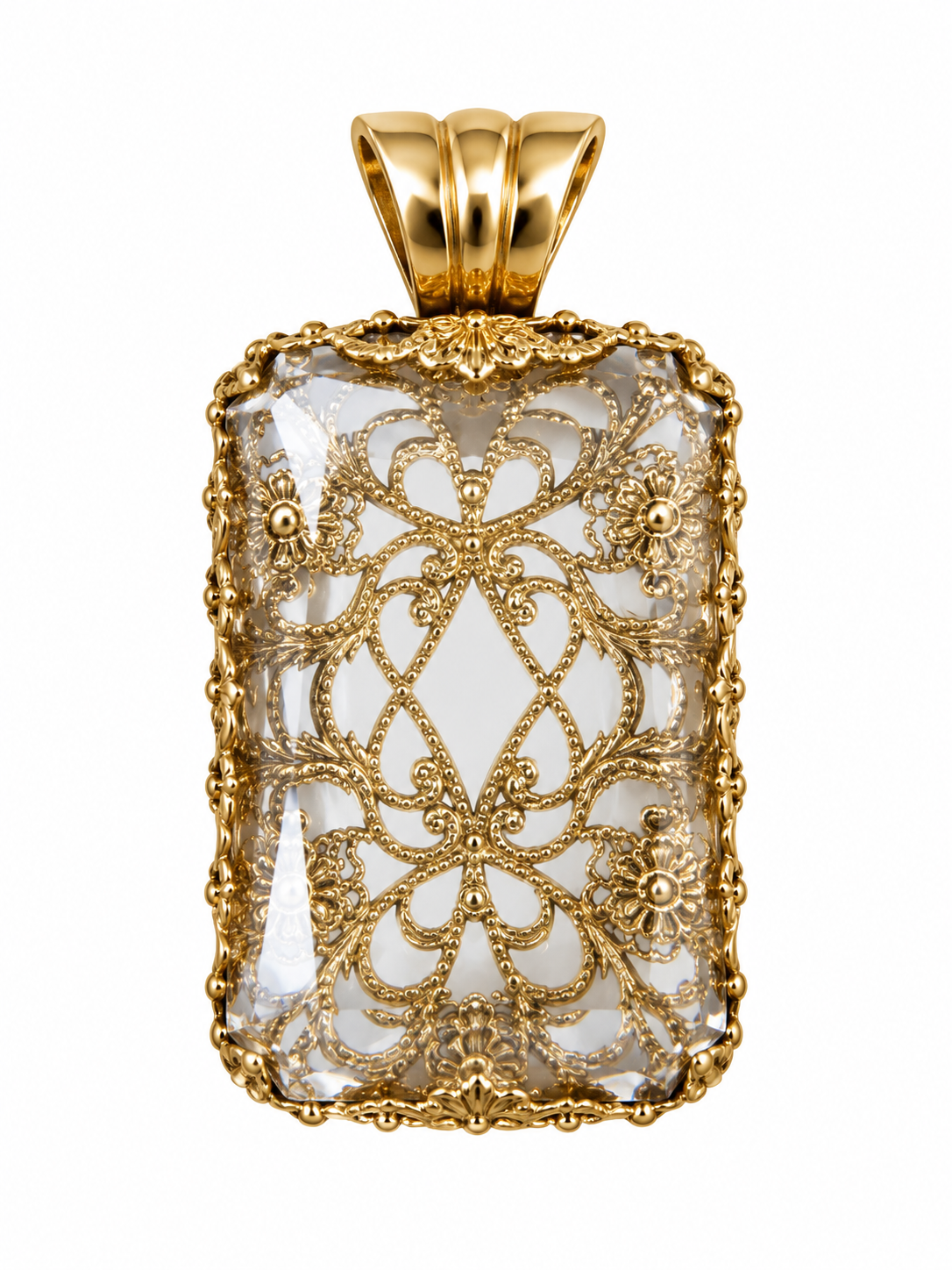 Clear Crystal Filigree Pendant Necklace