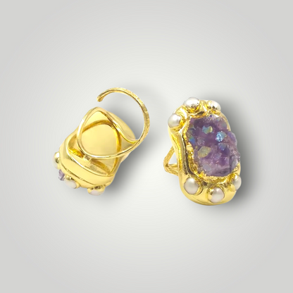 Seraphina Druzy Crown Ring - Gold Plated Vintage Style