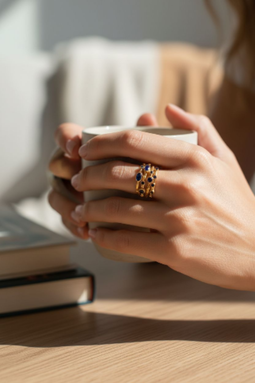 Elena Blue Zirconia 18ct Gold Plated Ring