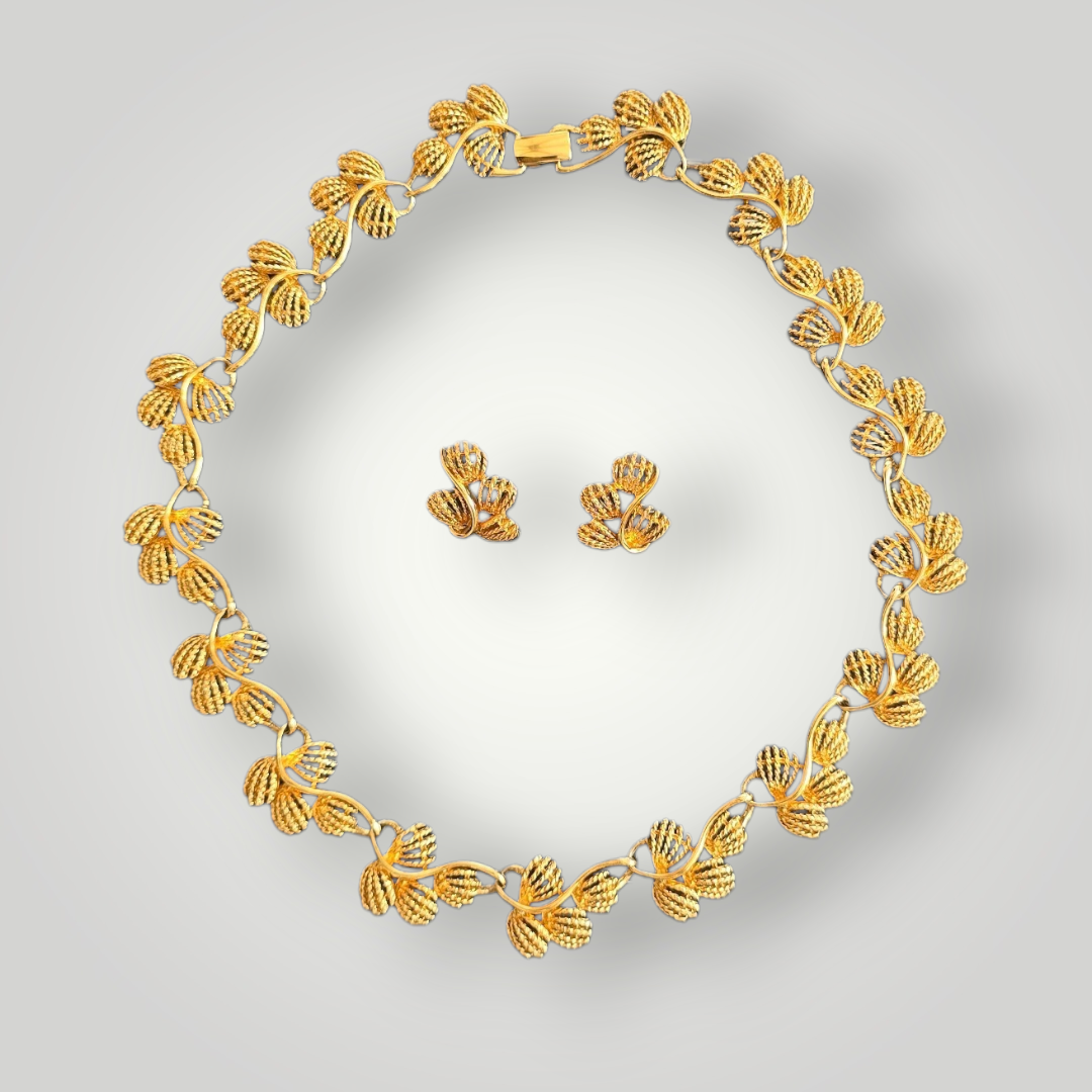 Vintage Napier Gold Leaf Necklace & Earrings Set – 1970s