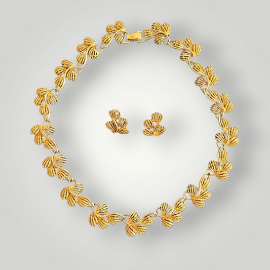 Vintage Napier Gold Leaf Necklace & Earrings Set – 1970s