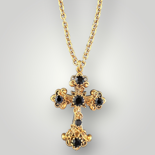 Sacred Art Cross Necklace – Black Swarovski