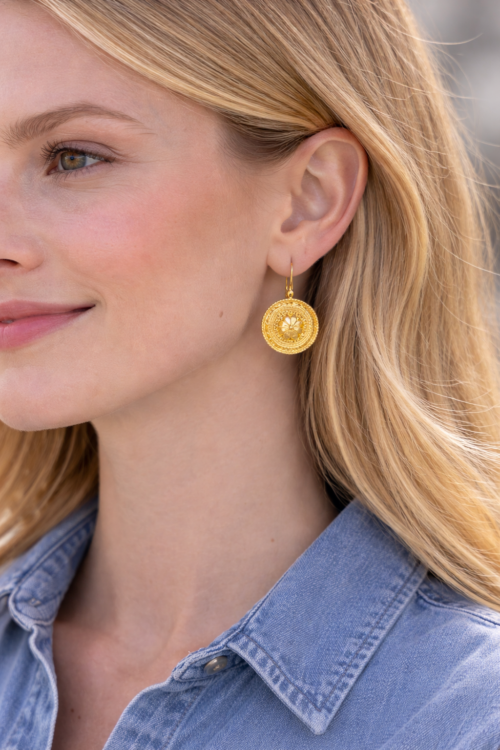 Medallion Drop Earrings -  24ct Gold Plated Brass