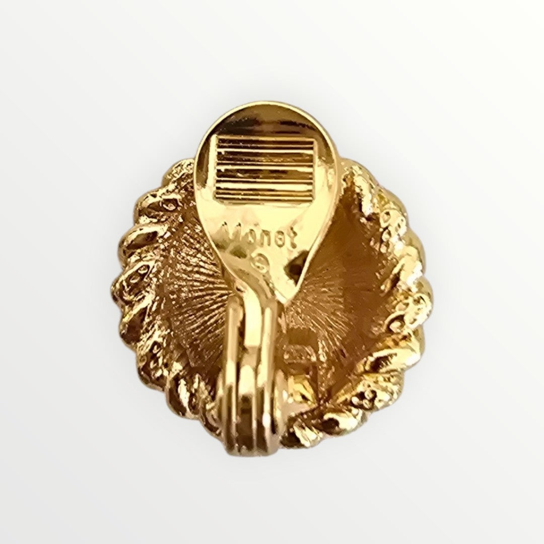 Vintage Monet Gold Tone Bombé Clip-On Earrings | Textured Rope Knot Earrings