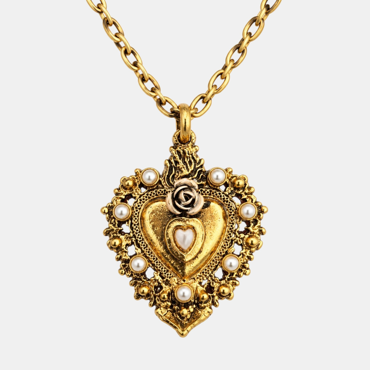Petite Sacred Heart Pearl Necklace