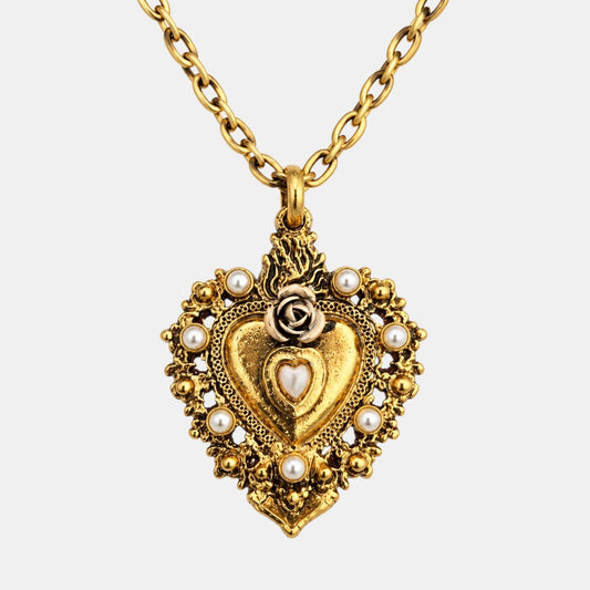 Petite Sacred Heart Pearl Necklace