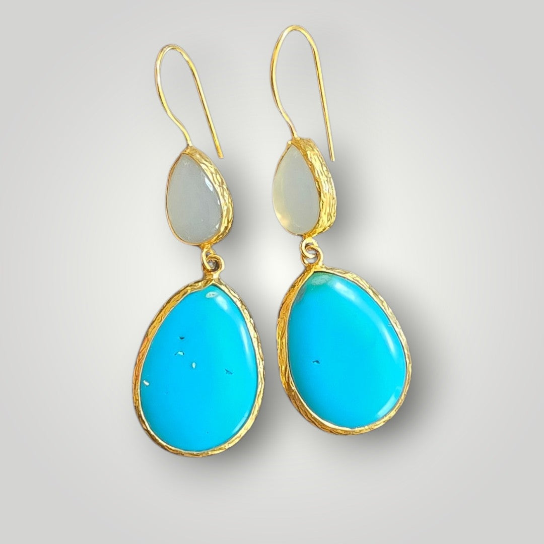 Turquoise & White Chalcedony Gemstone Drop Earrings