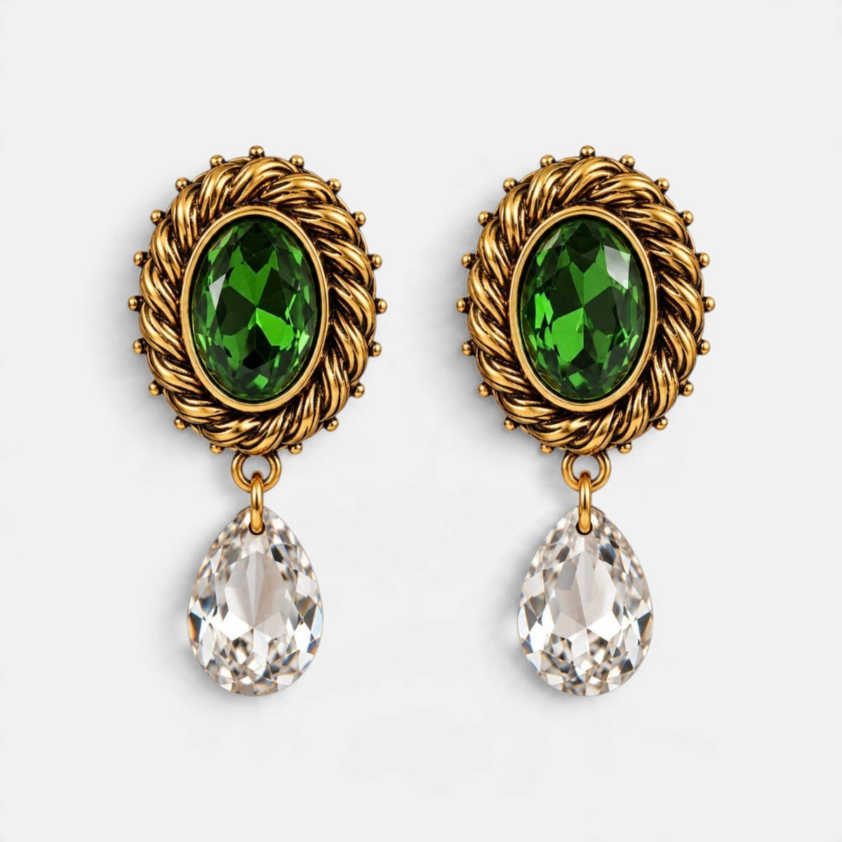 Emerald Green Florentine Baroque Drop Earrings