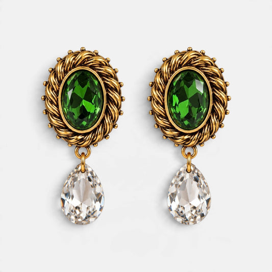Emerald Green Florentine Baroque Drop Earrings
