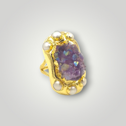 Seraphina Druzy Crown Ring - Gold Plated Vintage Style