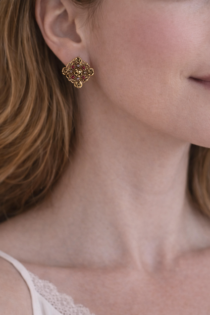 Sacred Rose Stud Earrings – Red Swarovski