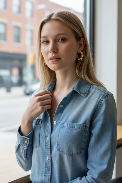 Ophelia Gold Pearl Hoops - 18ct Gold Plated Freshwater Pearls