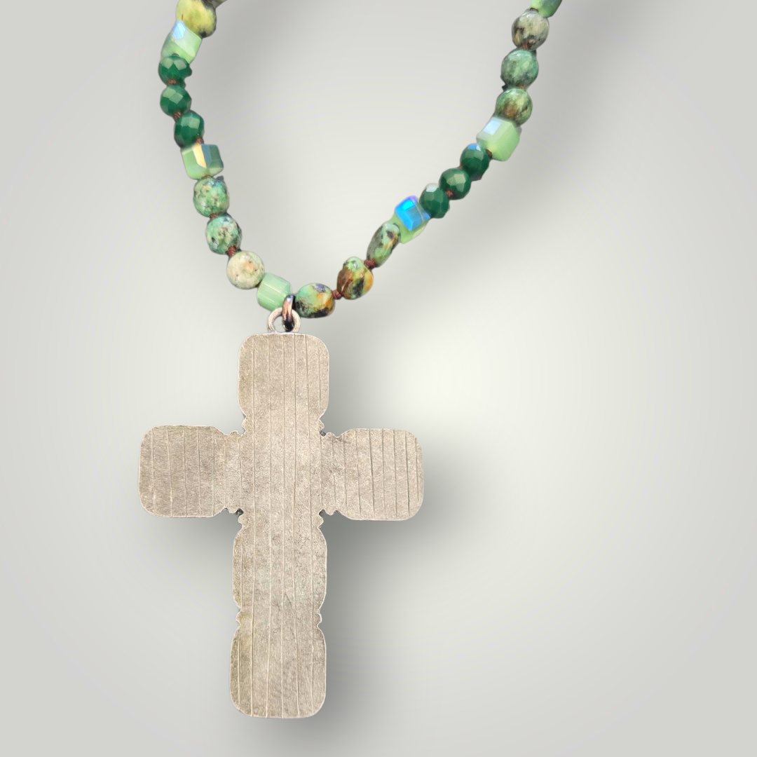 Vintage Turquoise-Style Cross Beaded Necklace