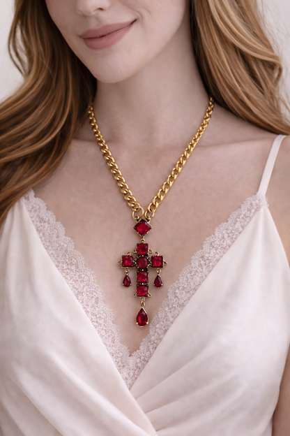 Sacred Art Ruby Cross Necklace