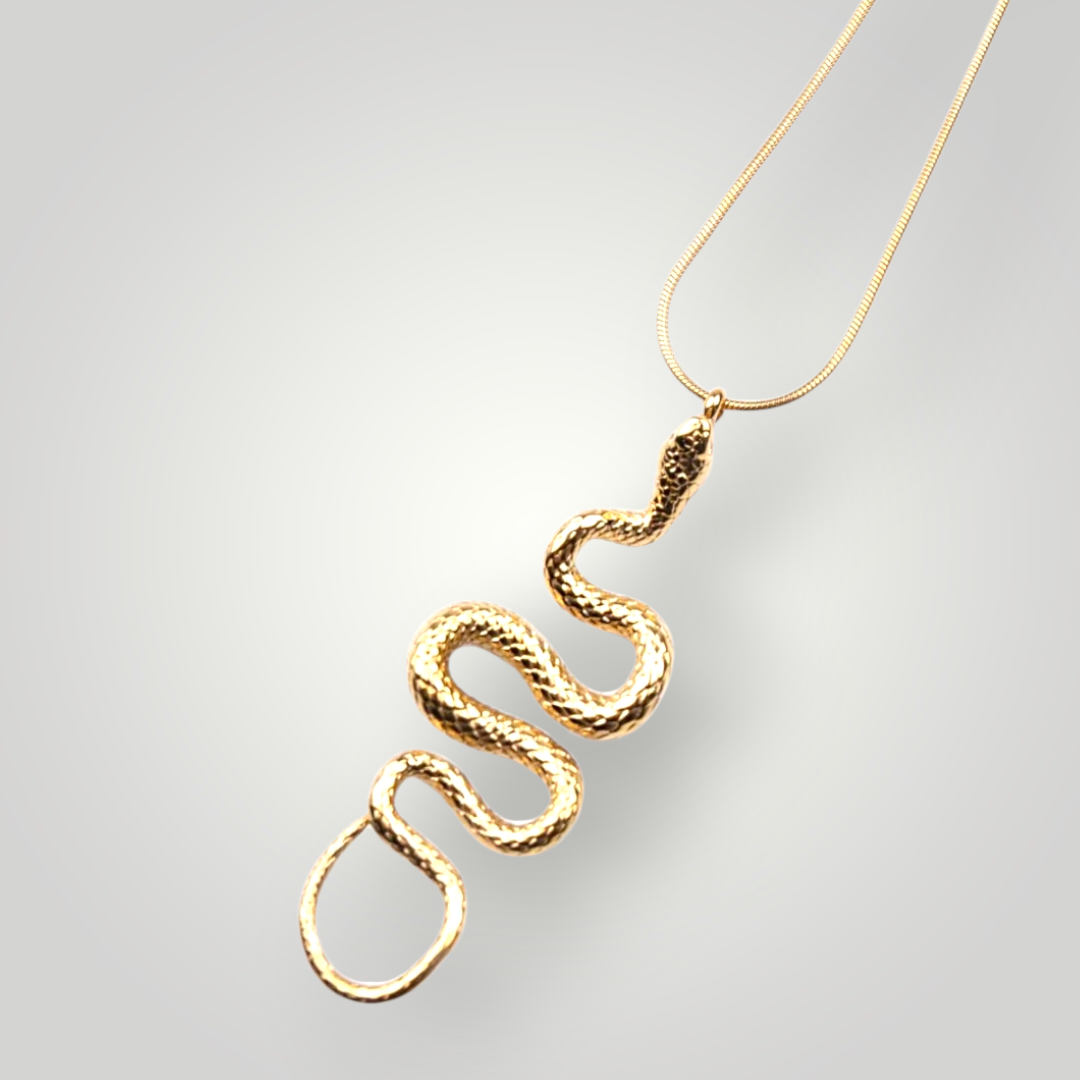 Gold Snake Pendant Necklace – Stainless Steel Gold Plated Statement Necklace