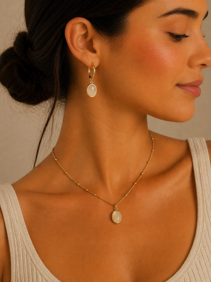 Oval Drop Hoop Earrings – Green / White Stones