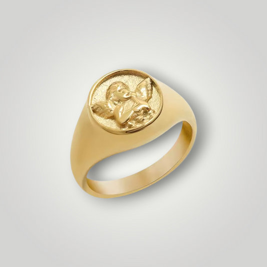 Cherub Signet Ring 18ct Gold & Silver Plated Stainless Steel