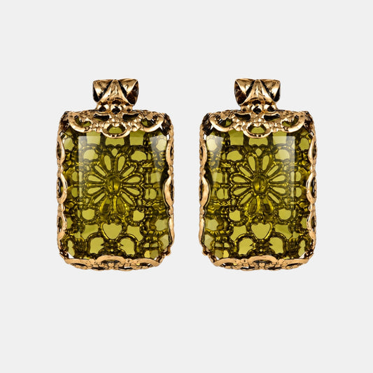 Olive Crystal Filigree Statement Earrings