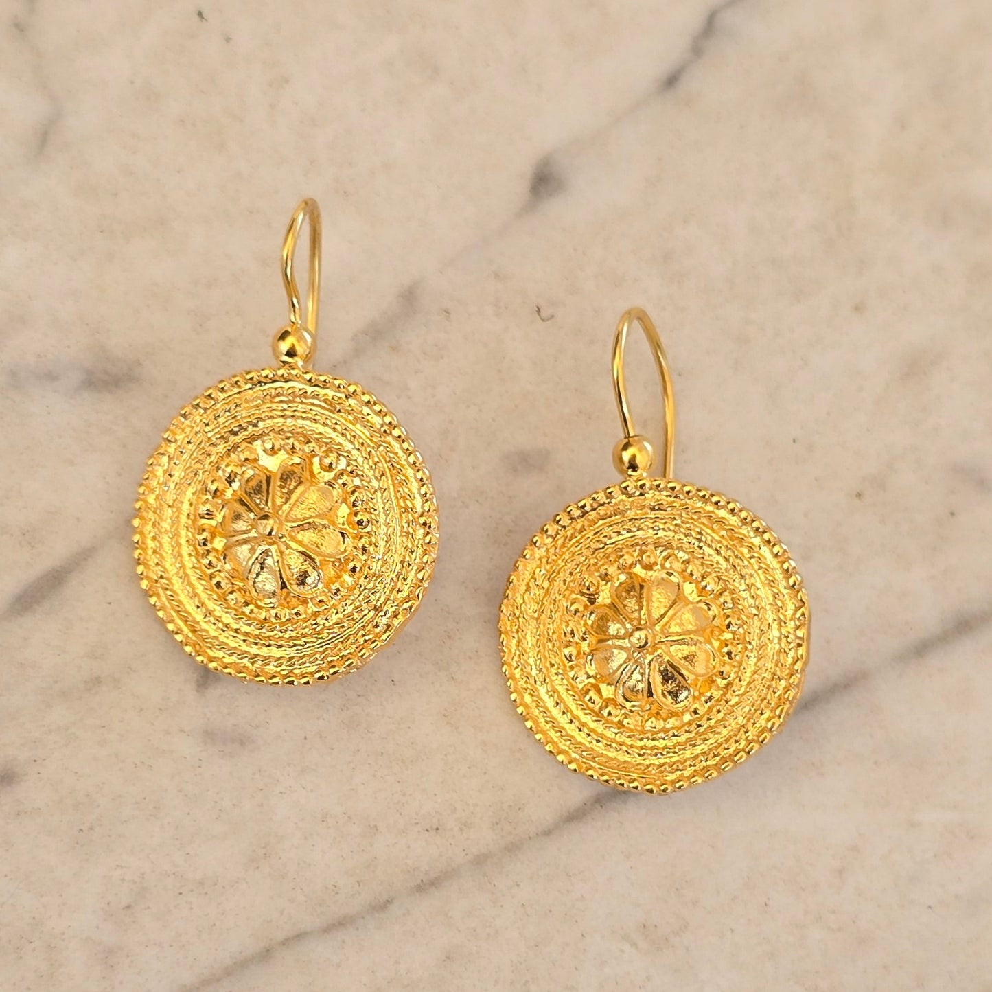 Medallion Drop Earrings -  24ct Gold Plated Brass