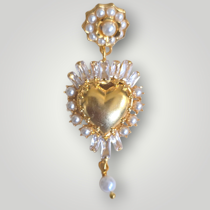 Sacred Pearl Heart Earrings – Crystal & Gold