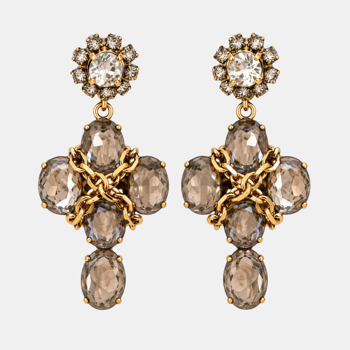 Smoky Crystal Chain Statement Earrings