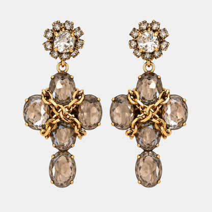 Smoky Crystal Chain Statement Earrings