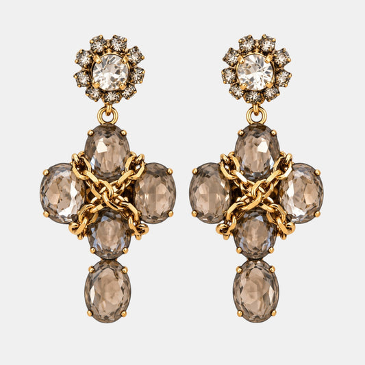 Smoky Crystal Chain Statement Earrings