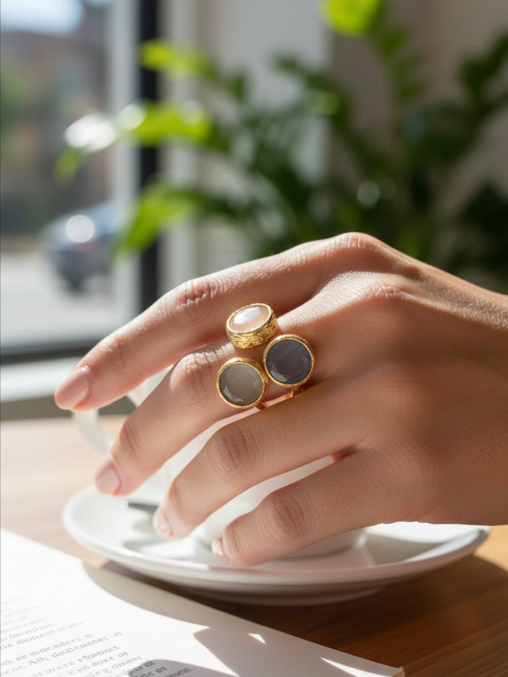 Trio Stone 18ct Gold Plated Adjustable Ring