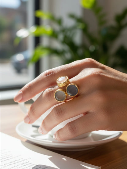 Trio Stone 18ct Gold Plated Adjustable Ring