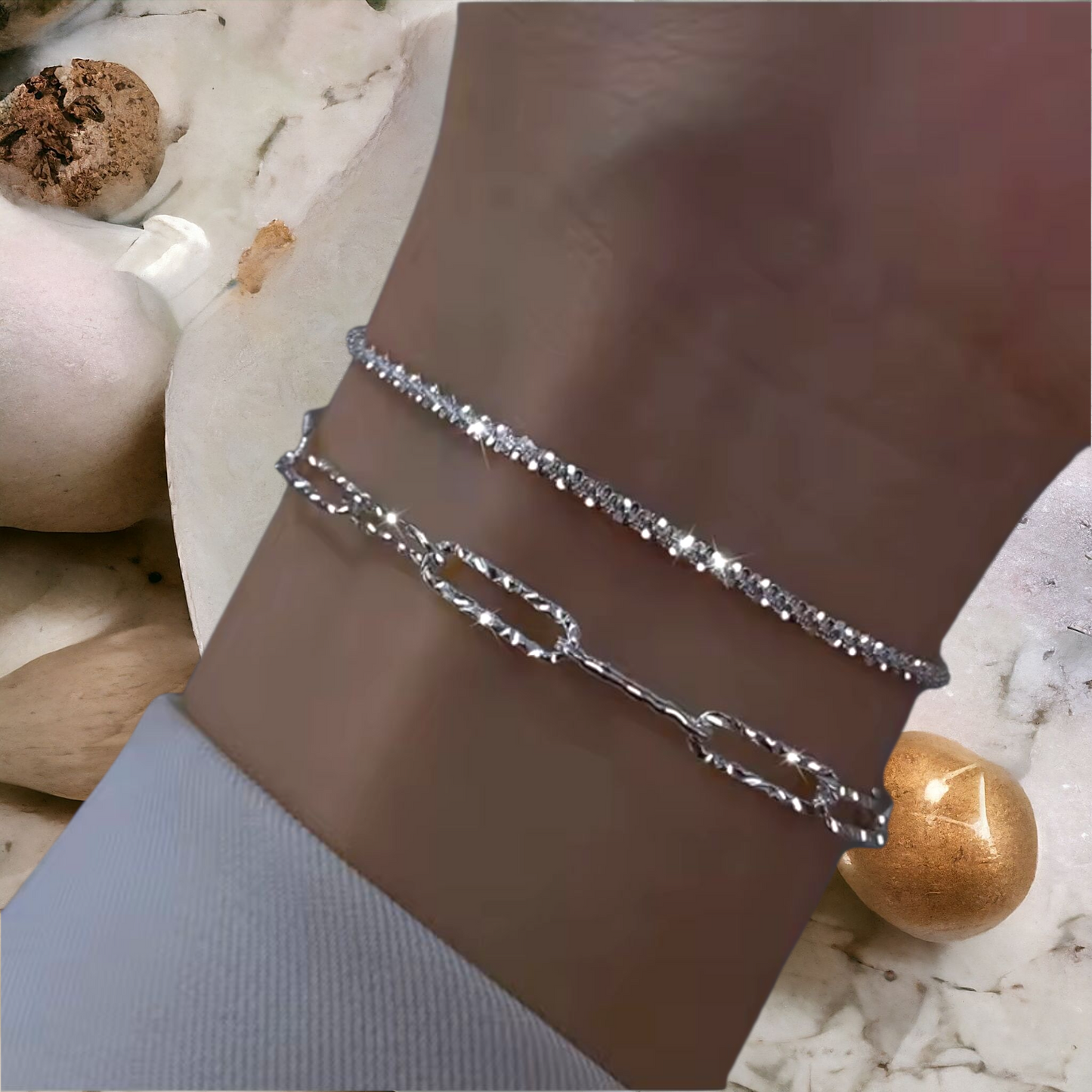 Astra Sparkling Paperclip Bracelet - 925 Sterling silver