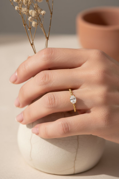 Verona Beaded Oval Ring – 18ct Gold Plated Stainless Steel